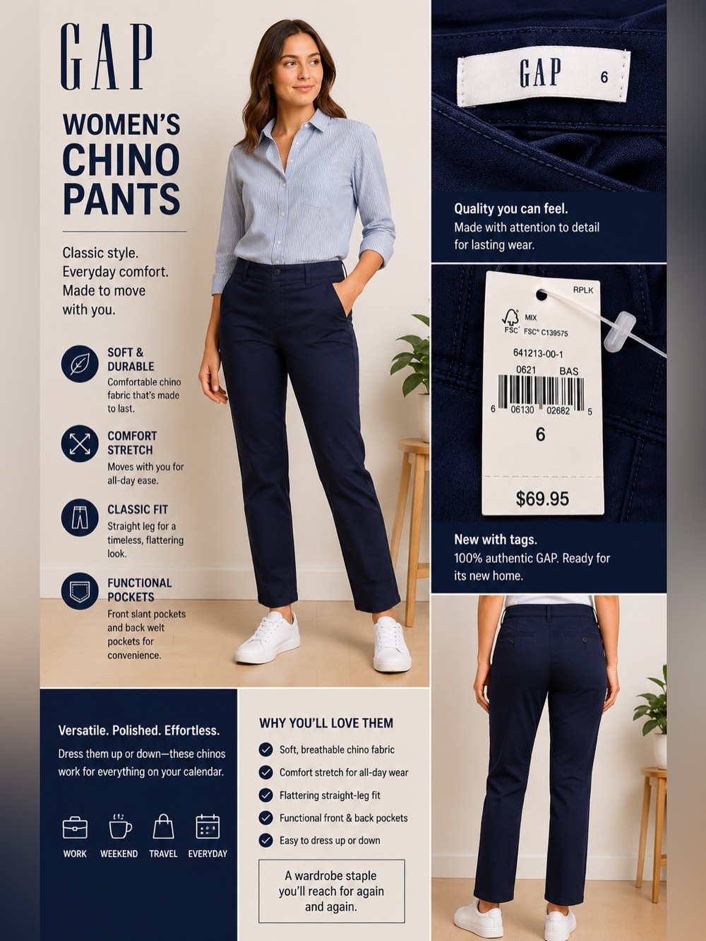 GAP Women's Classic Chino Pants — Navy si